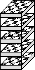 graphic showing a 5 level stack of 5x5 boards.